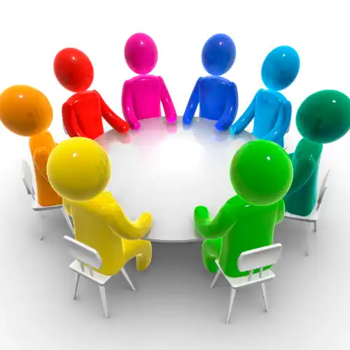 meeting. Cartoon Figures Around a table