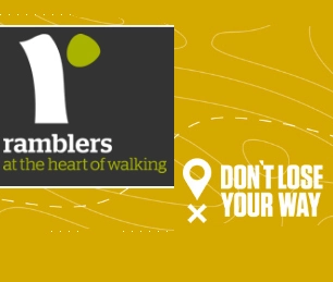 Ramblers Footpath Campaign. Ramblers Logo and text, Don't lose your way
